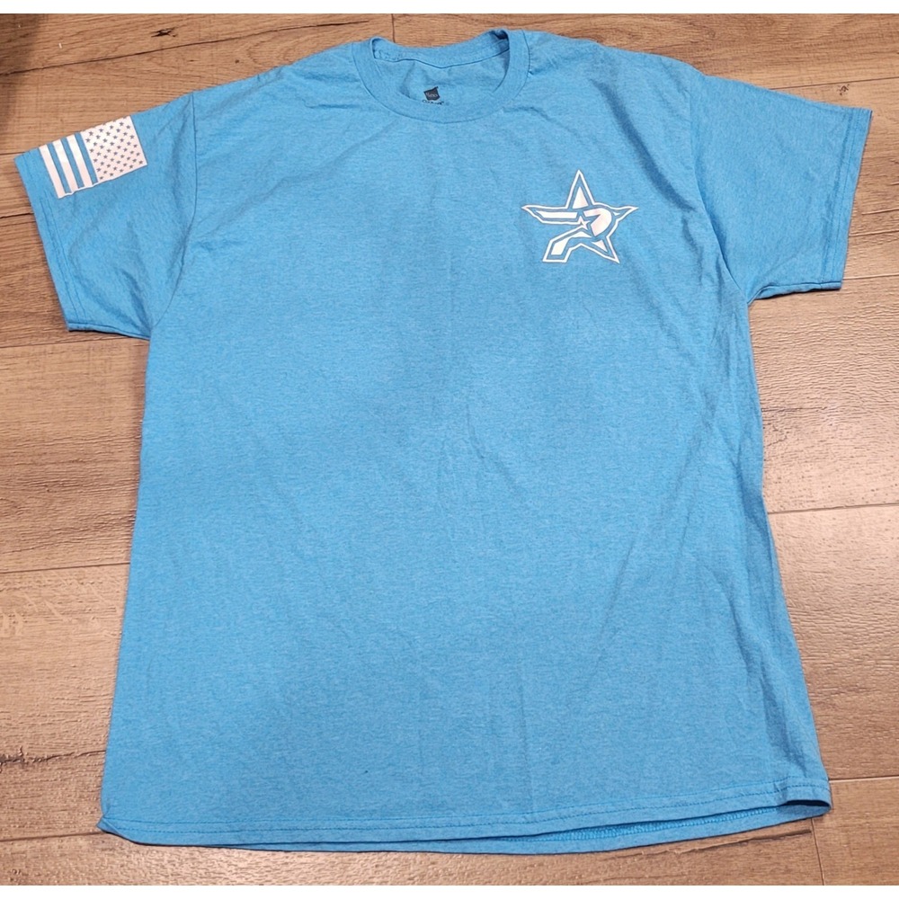 Hanes COOL DRI Blue Graphic Flag Logo Men's T-Shirt Size L Polyester Blend